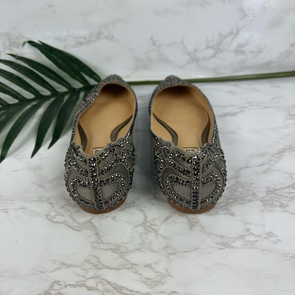 Badgley Mischka Gigi Pewter Crystal Pointed Toe Flat Shoes Size 7.5 - Picture 6 of 11